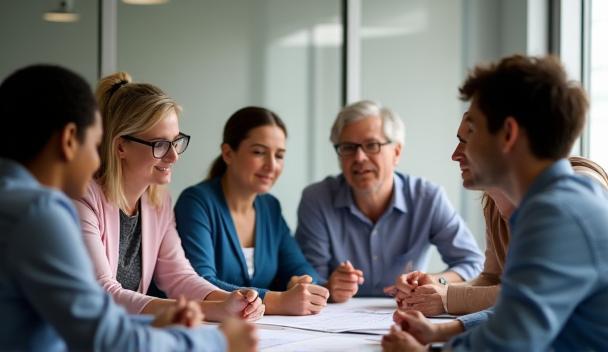 Diverse team of speech therapists collaborating